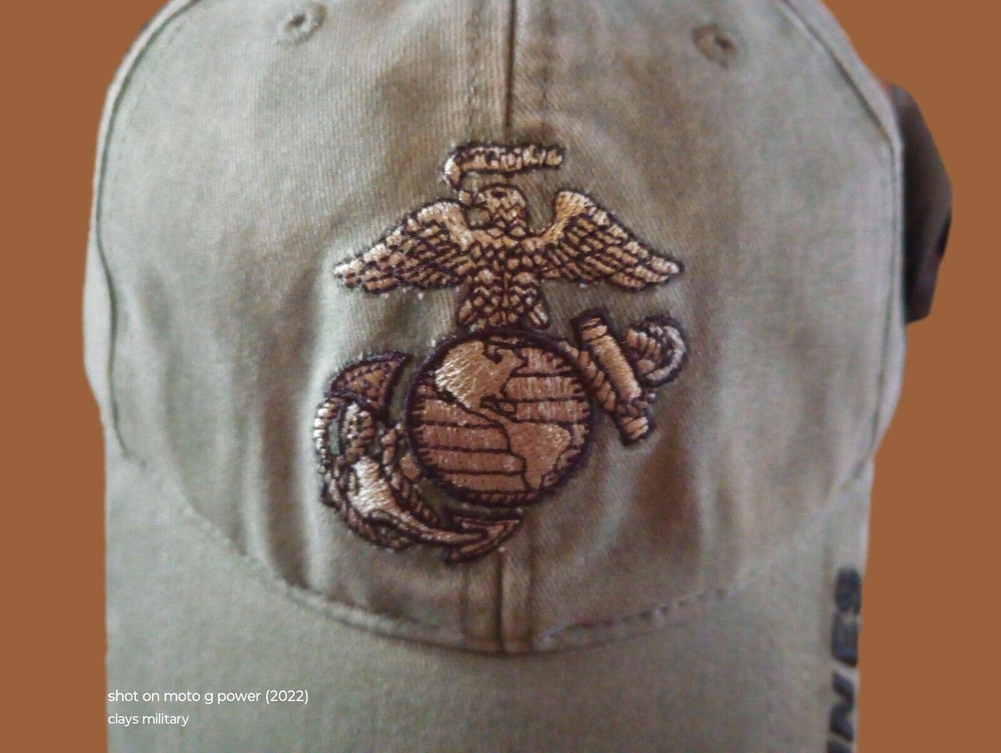 U.S MILITARY MARINE CORPS EGA HAT CAP OD GREEN STONE WASHED