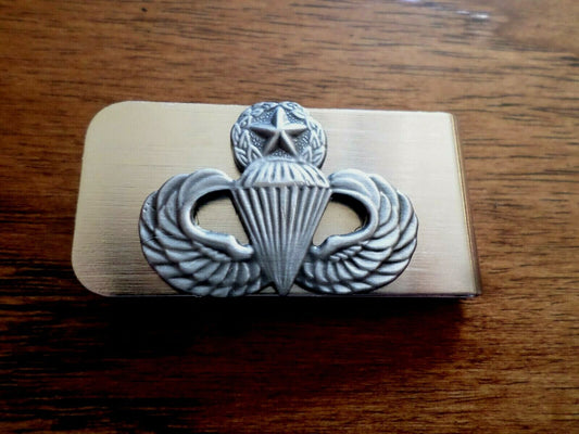 U.S MILITARY ARMY MASTER PARATROOPER JUMP WINGS METAL MONEY CLIP U.S.A MADE