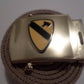 US MILITARY GRADE KHAKI HEAVY WEB BELT WITH 1st CAVALRY BRASS BUCKLE U.S.A MADE