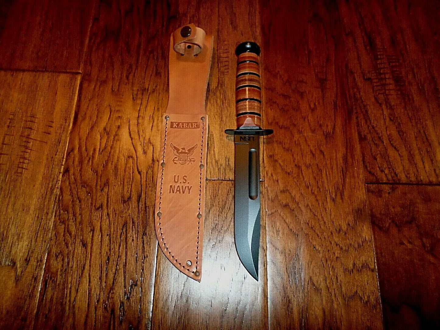 U.S MILITARY NAVY KA-BAR KNIFE & LEATHER SHEATH KABAR FULL SIZE COMBAT KNIFE