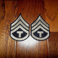 ORIGINAL US ARMY WWII TECH SERGEANT STRIPES SILVER ON BLACK TWILL PATCHES