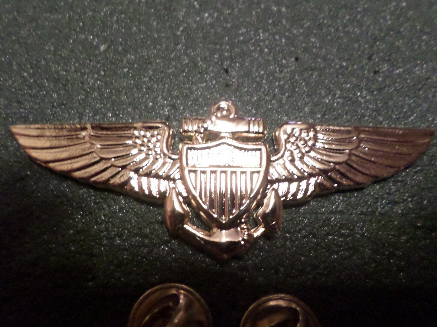 U.S MILITARY NAVY MARINE CORPS GOLD AVIATOR WINGS PIN DOUBLE CLUTCH BACK