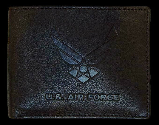 NEW U.S AIR FORCE LEATHER BI-FOLD WALLET GENUINE BLACK COWHIDE EMBOSSED