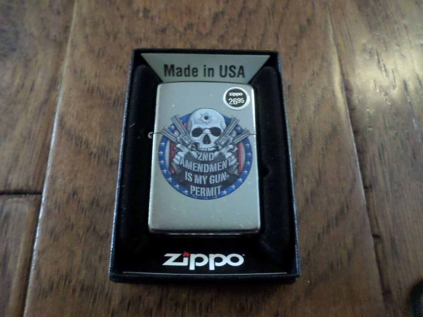 2ND AMENDMENT ZIPPO LIGHTER STREET CHROME GUN PERMIT USA MADE