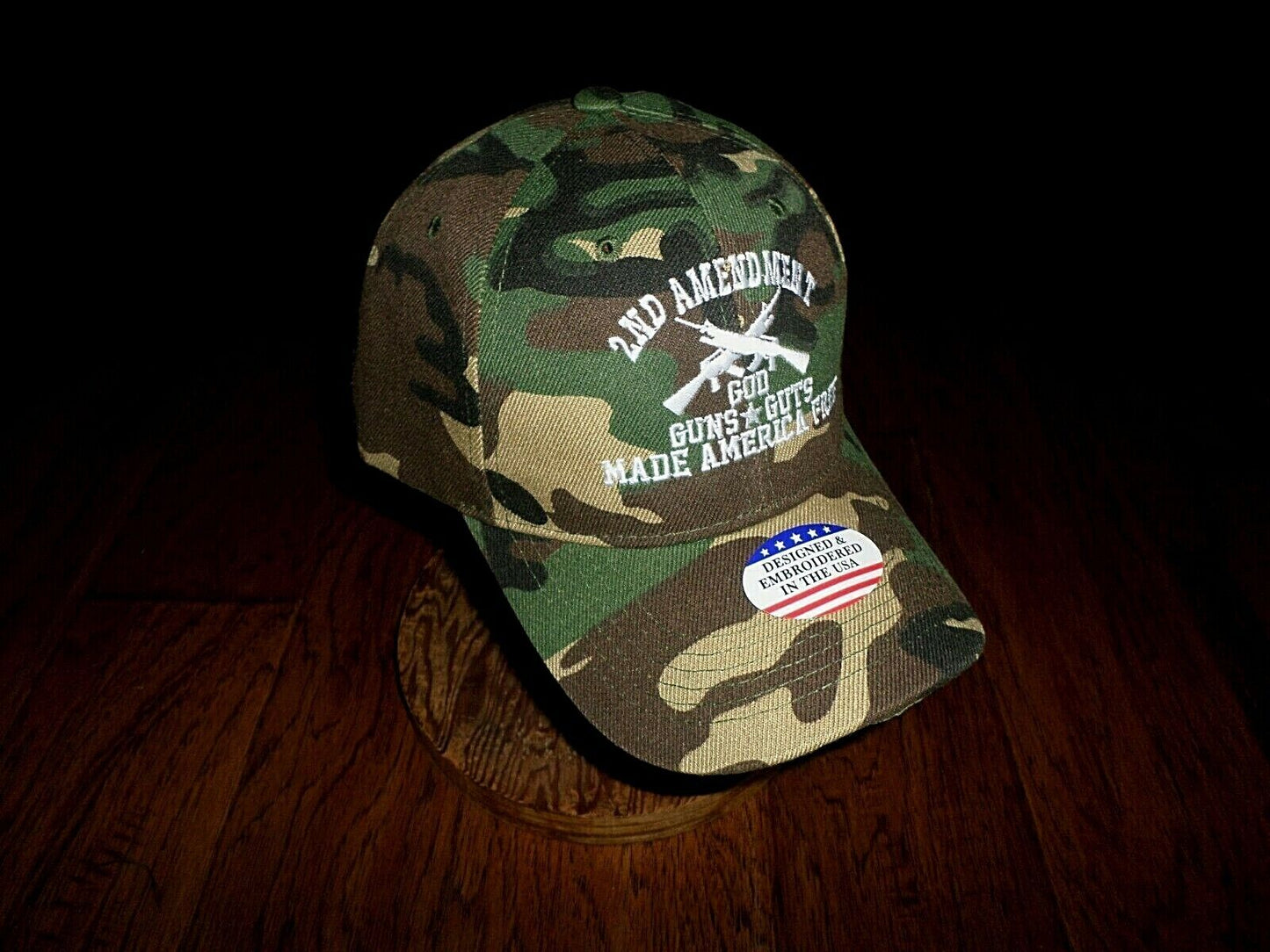 2nd AMENDMENT HAT GOD GUNS GUTS MADE AMERICA FREE CAP EMBROIDERED CAMOUFLAGE