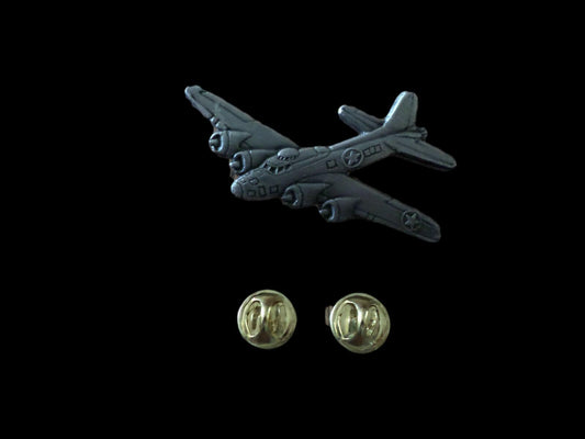 U.S MILITARY B-17 FLYING FORTRESS BOMBER PLANE HAT PIN BADGE DOUBLE CLUTCH BACK