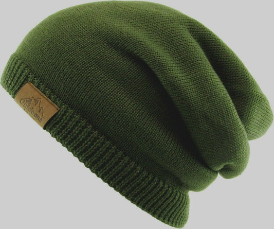 Slouch Baggy Beanie OD Green Watch Cap Sherpa Fleece Lined Ski Hat Knit Winter