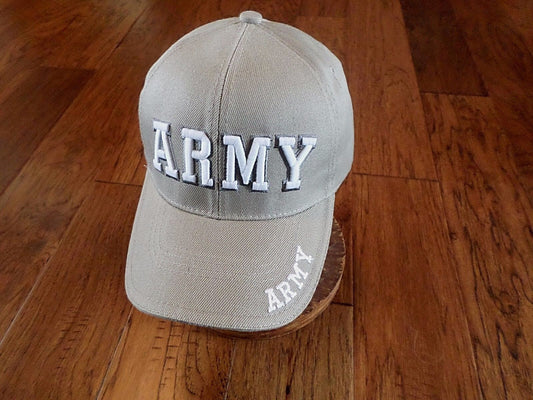 U.S ARMY KHAKI HAT CAP 3D ARMY ON FRONT ARMY EMBROIDERED ON BILL AND BACK