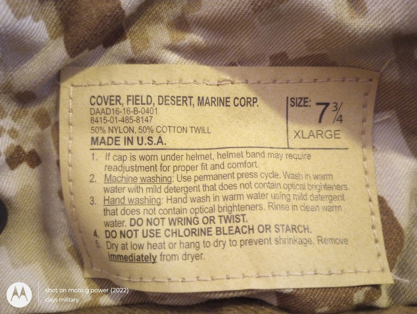 MARINE CORPS BOONIE HAT USMC ISSUE DIGITAL DESERT CAMOUFLAGE 7 3/4 USA MADE