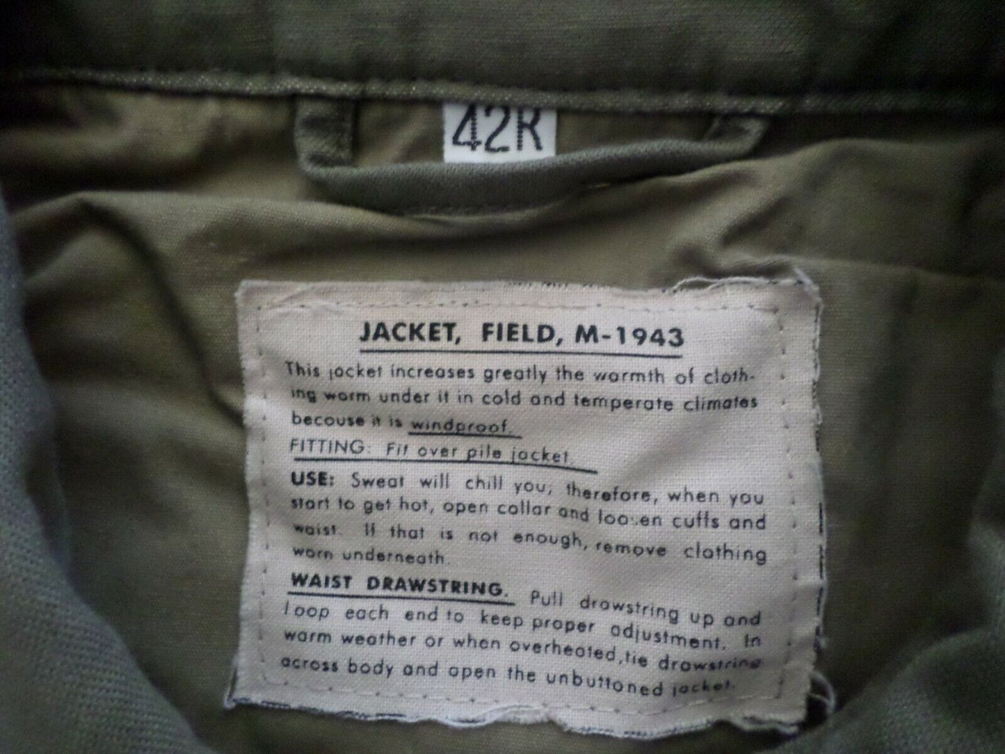 US MILITARY M-43 FIELD JACKET WWII M-1943 OD FATIGUE SIZE 42 MEDIUM REPRODUCTION