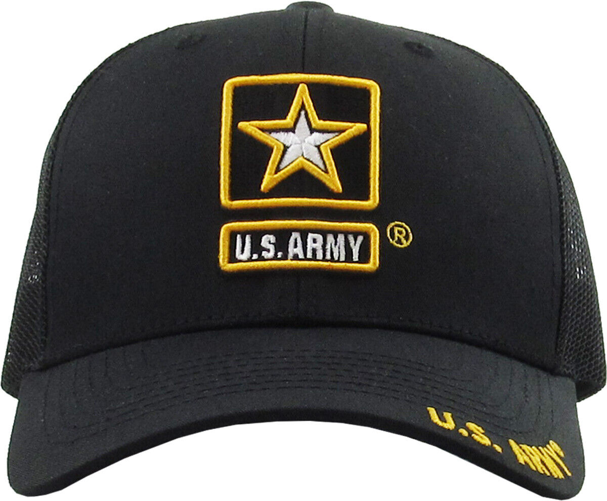 U.S Army Hat Cap Cotton Mesh Back Black Baseball Cap Army Star Logo