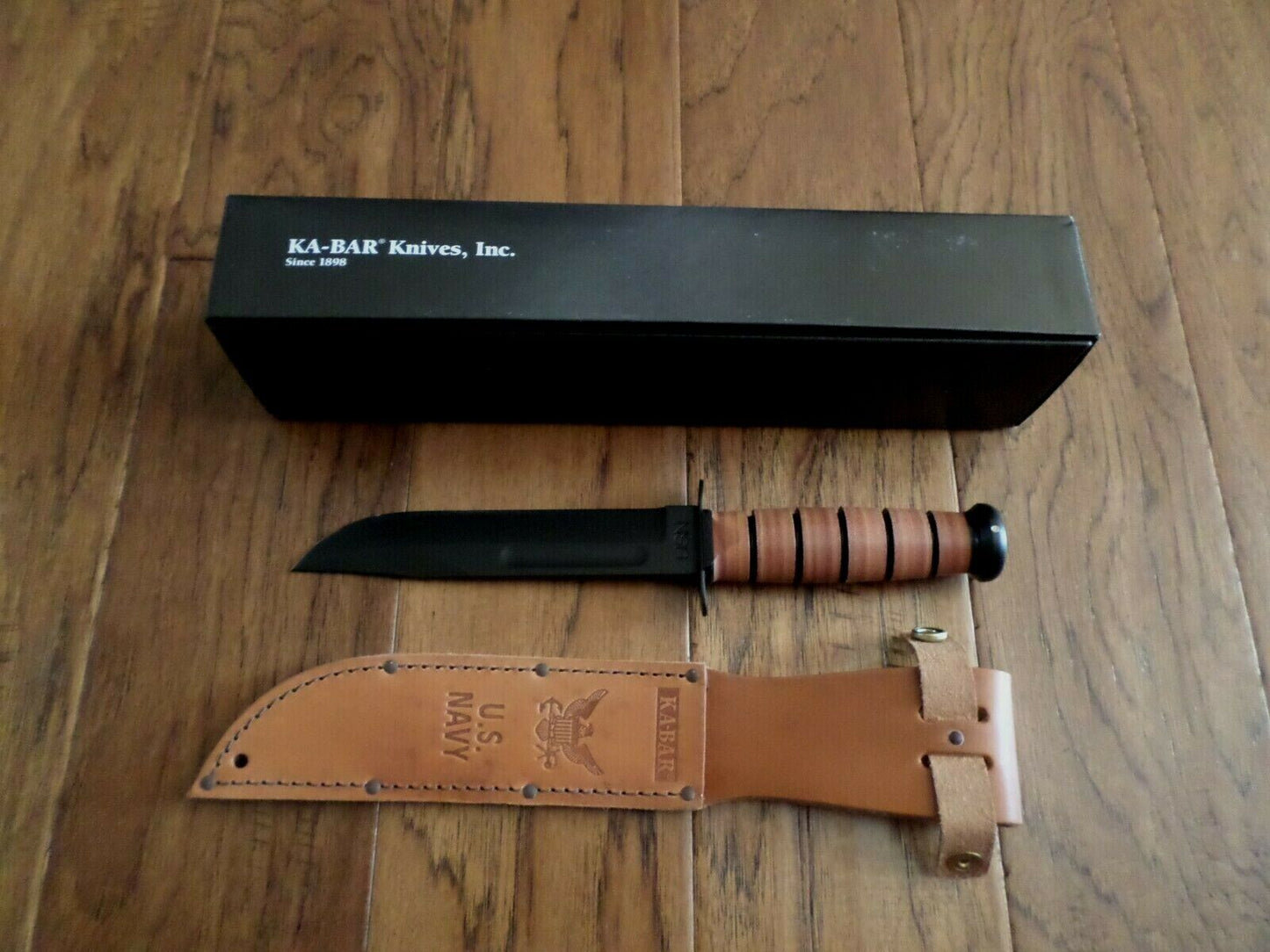 U.S MILITARY NAVY KA-BAR KNIFE & LEATHER SHEATH KABAR FULL SIZE COMBAT KNIFE