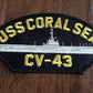 USS CORAL SEA CV-43 U.S NAVY CARRIER SHIP HAT PATCH U.S.A MADE HEAT TRANSFER