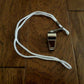 METAL NICKEL PLATED PEA CORK WHISTLE WITH LANYARD POLICE COACH EMERGENCY