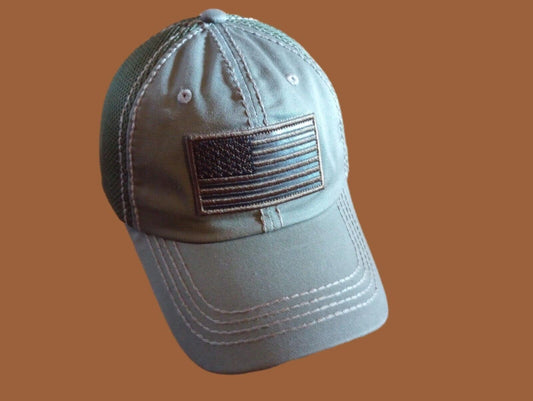 U.S American Flag Hat Cap Cotton Mesh Back OD Green Baseball Cap