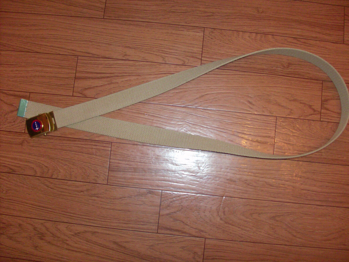 U.S MILITARY GRADE KHAKI WEB BELT WITH 6th MARINE CORPS BRASS BUCKLE U.S.A MADE