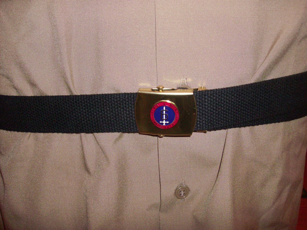 U.S MILITARY BLACK WEB BELT WITH 6th MARINE CORPS BRASS BUCKLE U.S.A MADE