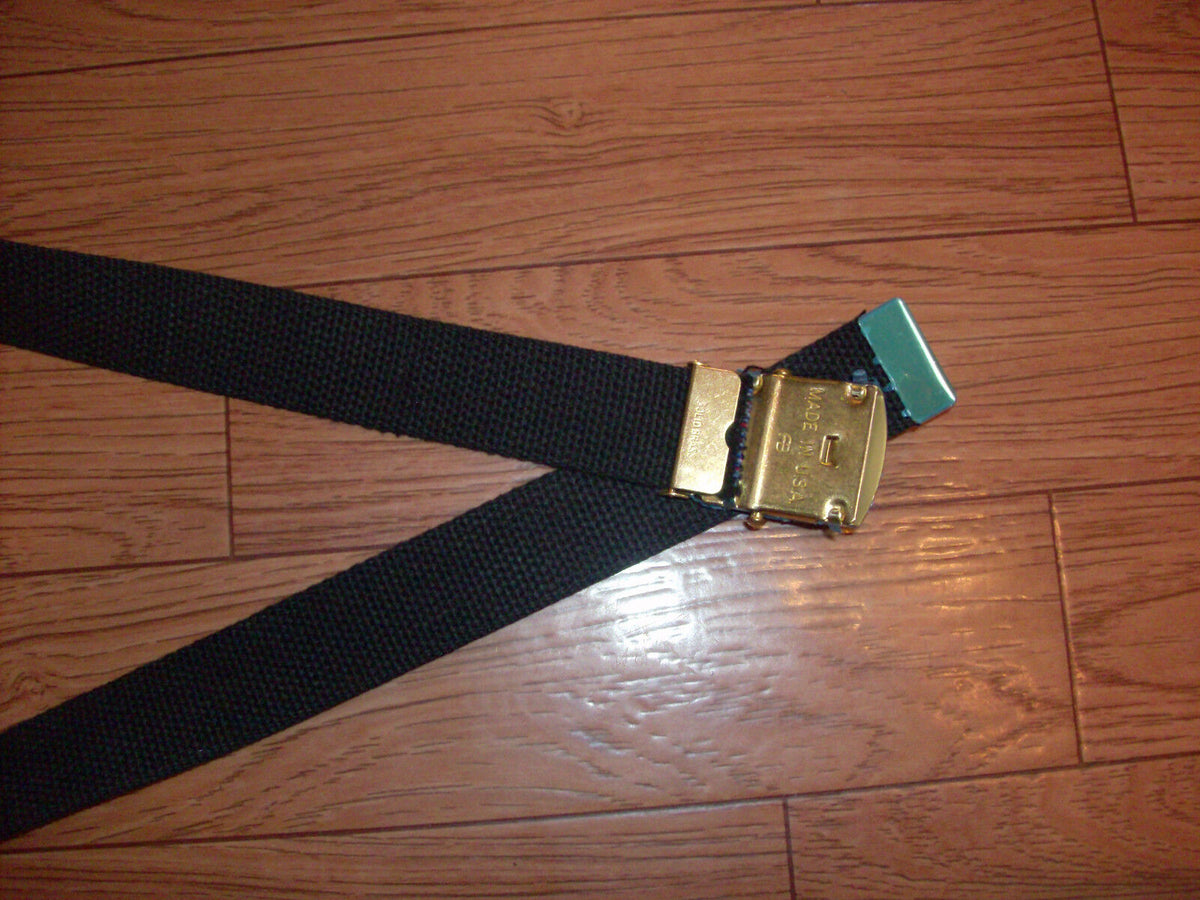 U.S MILITARY BLACK WEB BELT WITH 6th MARINE CORPS BRASS BUCKLE U.S.A MADE