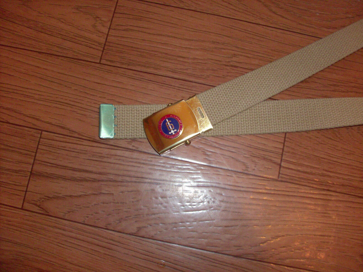 U.S MILITARY GRADE KHAKI WEB BELT WITH 6th MARINE CORPS BRASS BUCKLE U.S.A MADE