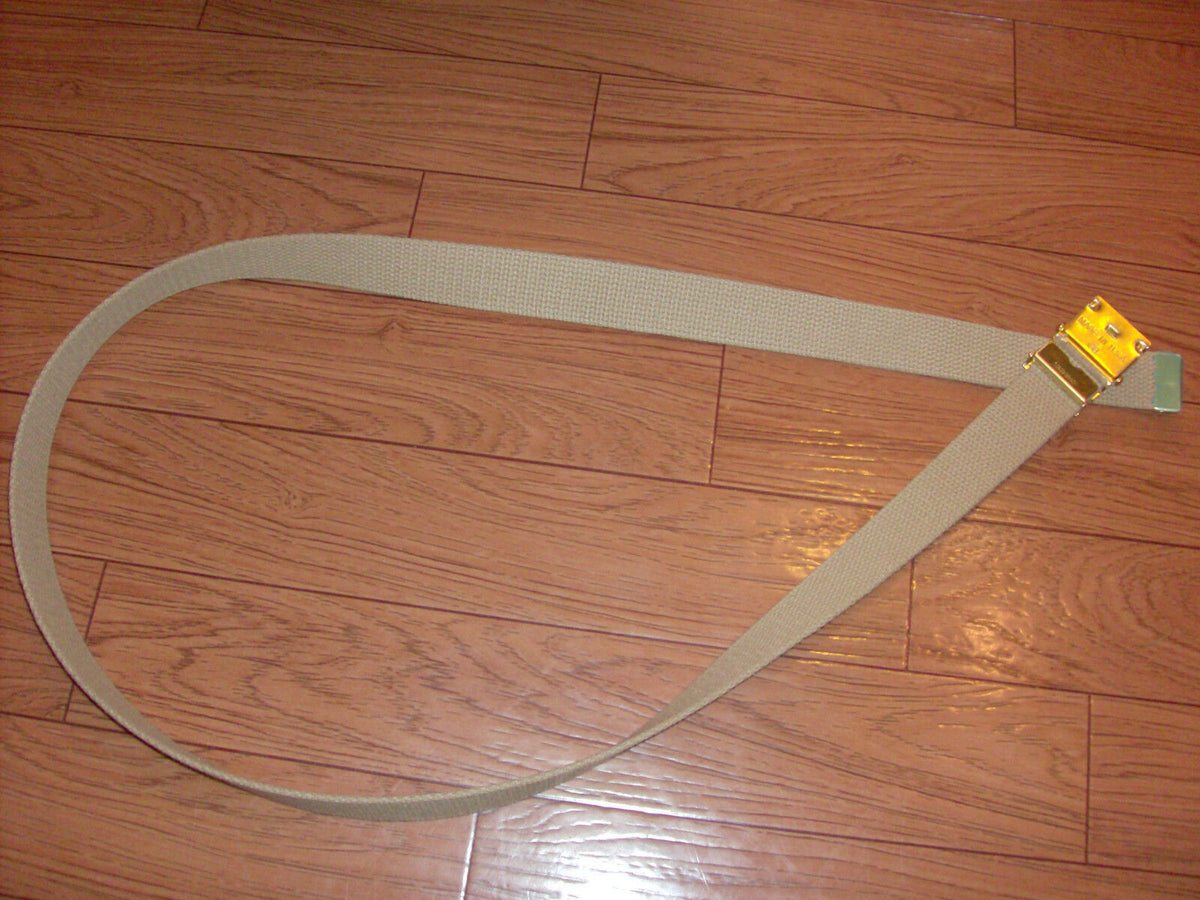 U.S MILITARY GRADE KHAKI WEB BELT WITH 5th MARINE CORPS BRASS BUCKLE U.S.A MADE