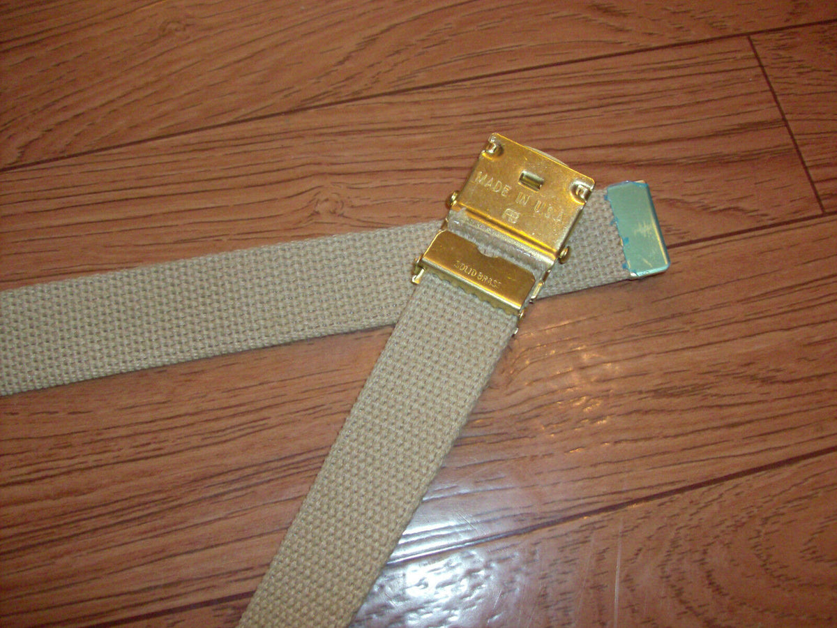 U.S MILITARY GRADE KHAKI WEB BELT WITH 5th MARINE CORPS BRASS BUCKLE U.S.A MADE